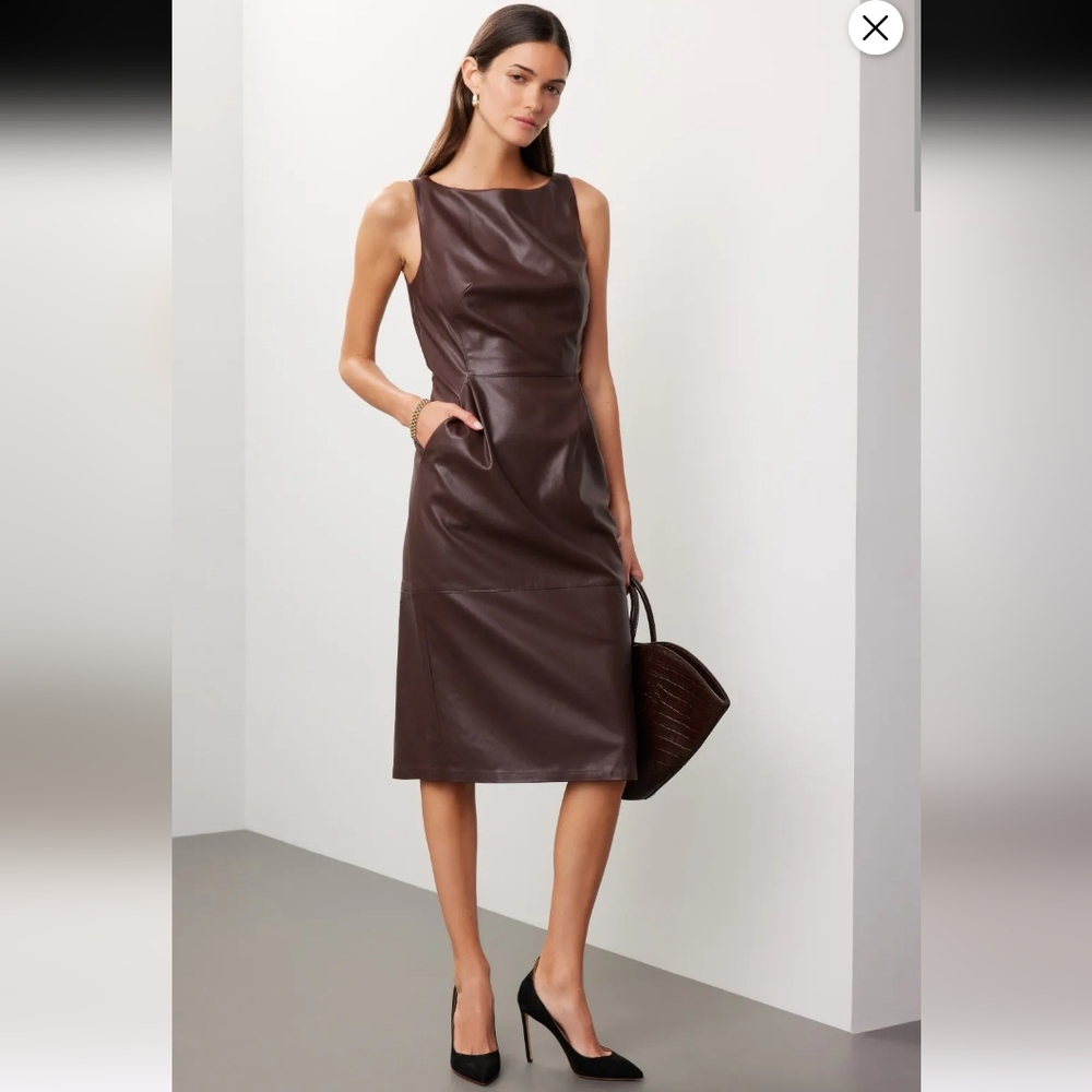 Adam Lippes Brown Faux Leather Sheath Dress Size 2